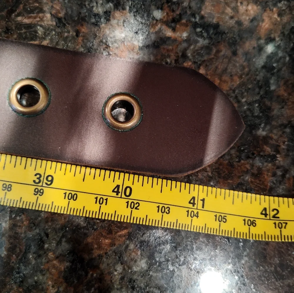 Frye Dark Brown Leather Grommet Belt with Antique Brass Buckle